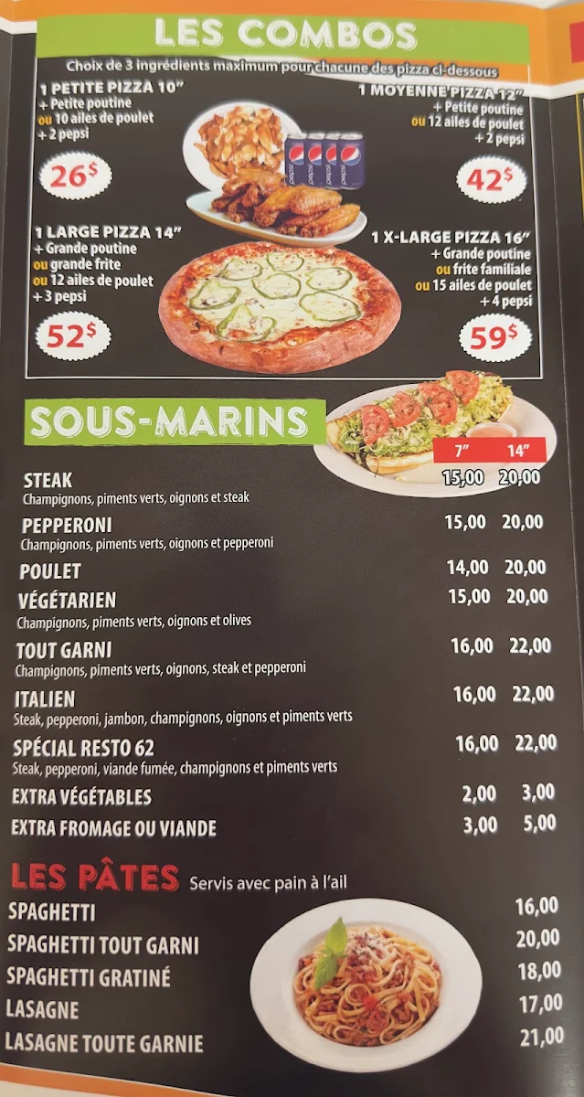 Menu, Resto 62
