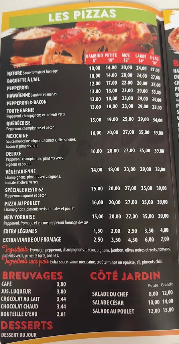 Menu, Resto 62