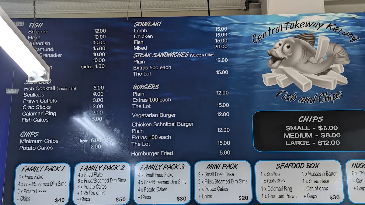 Menu, CENTRAL TAKEAWAY AND PIZZA