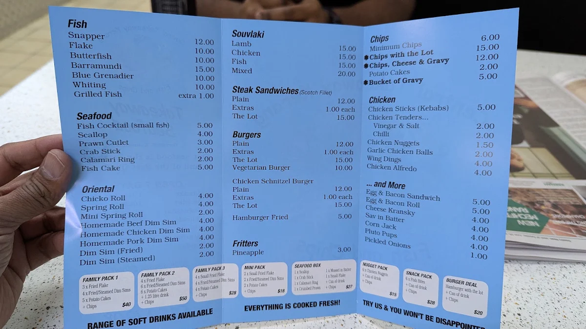 Menu, CENTRAL TAKEAWAY AND PIZZA