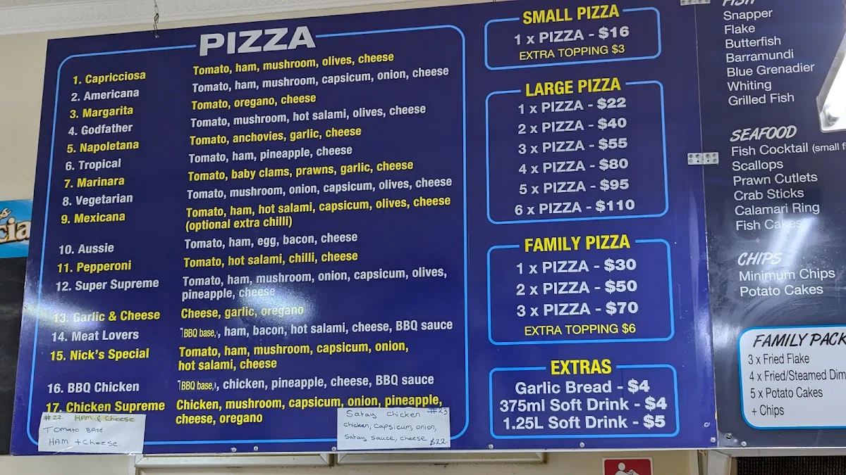 Menu, CENTRAL TAKEAWAY AND PIZZA