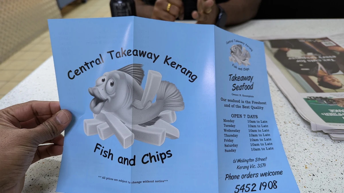 Menu, CENTRAL TAKEAWAY AND PIZZA