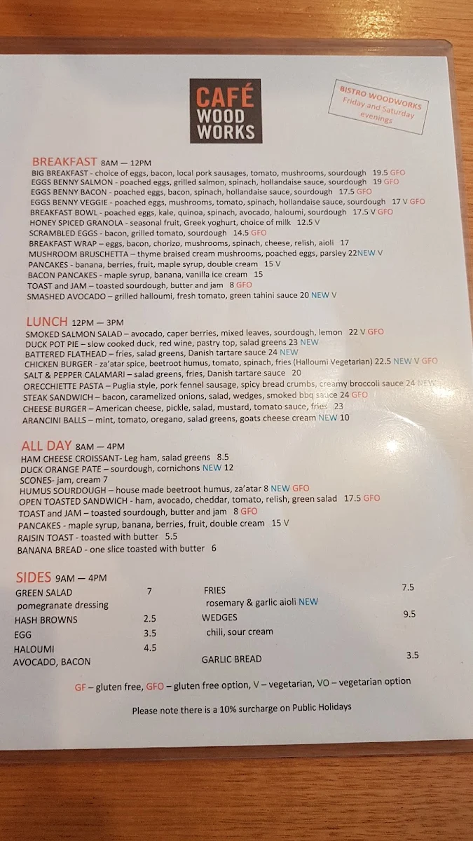 Menu, Café Woodworks