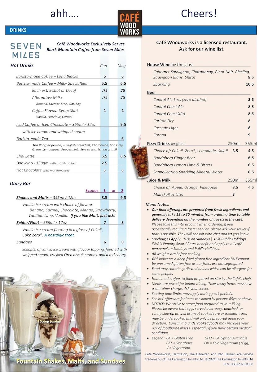 Menu, Café Woodworks