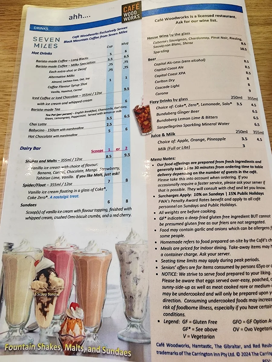 Menu, Café Woodworks