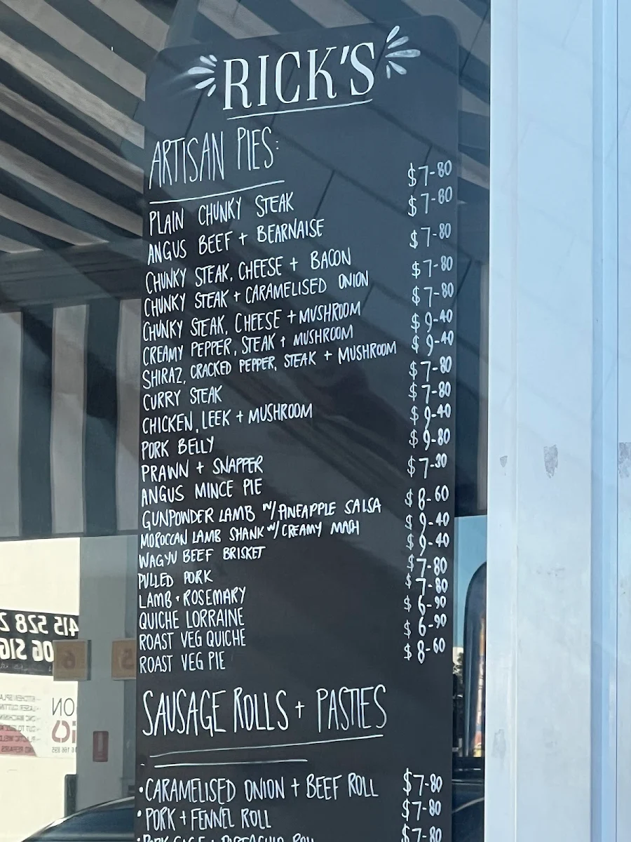 Menu, Rick’s Artisan Pies & Sourdough