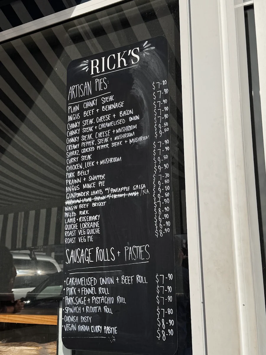 Menu, Rick’s Artisan Pies & Sourdough