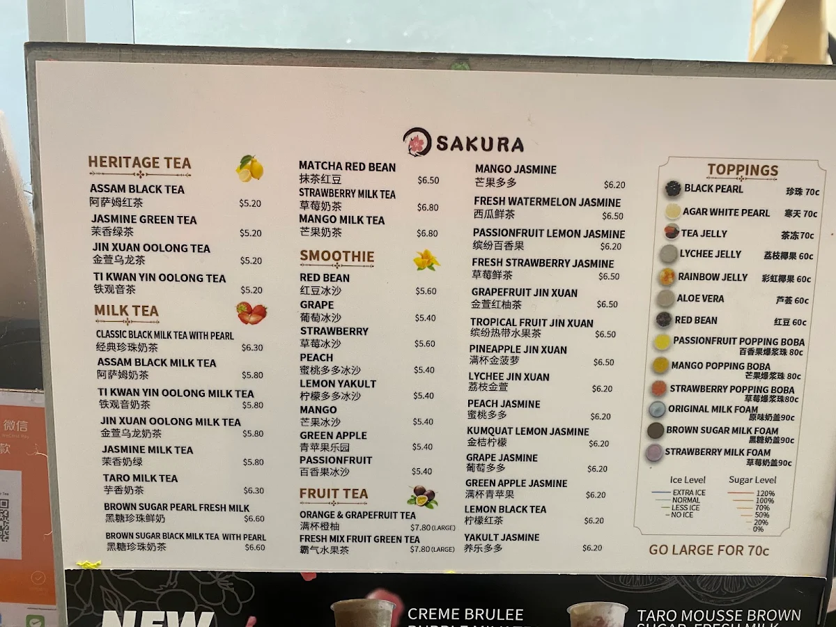 Menu, SAKURA Sushi & Bubble Tea