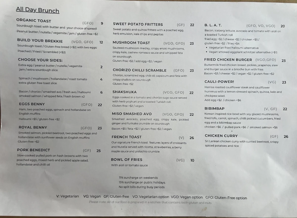 Menu, Mary Miller Cafe