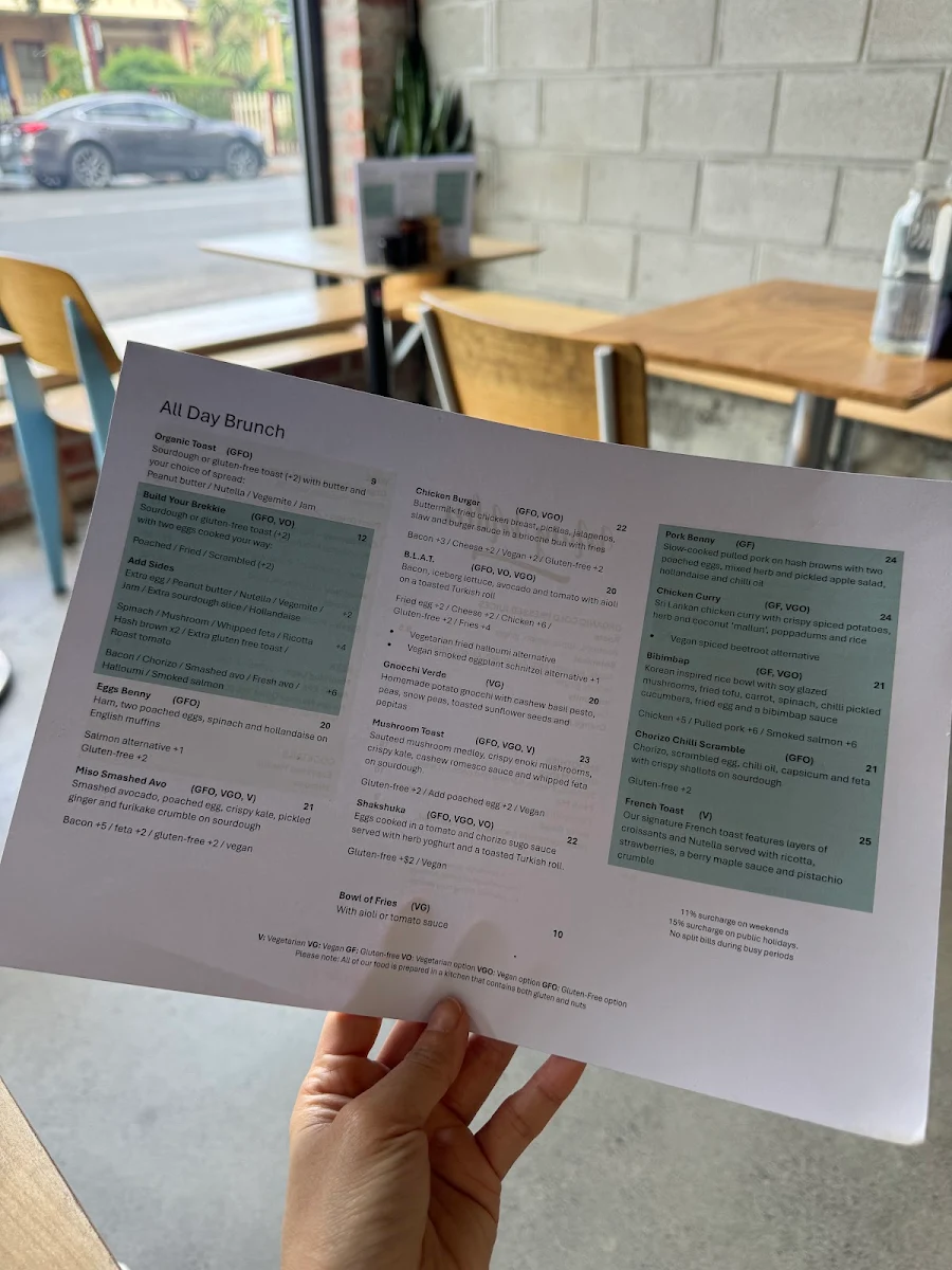 Menu, Mary Miller Cafe