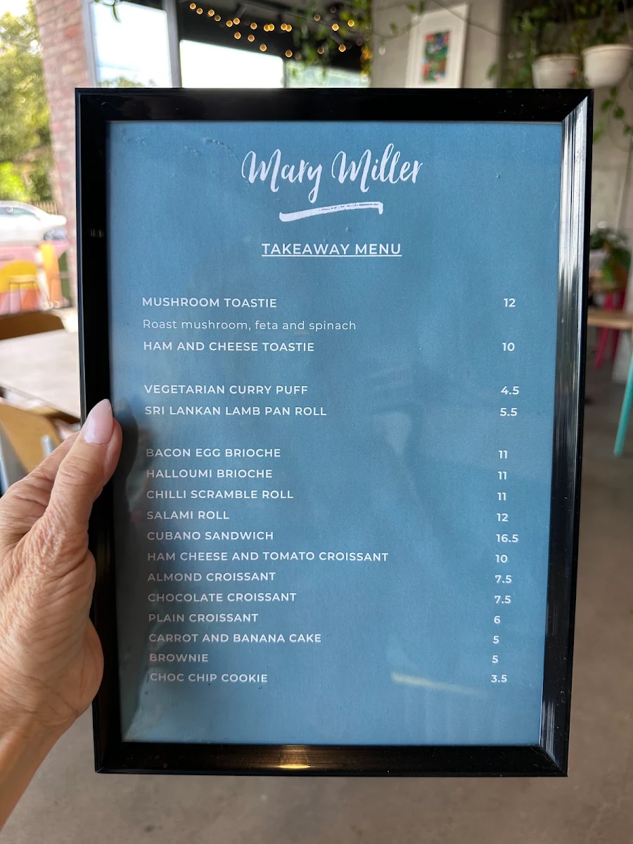 Menu, Mary Miller Cafe