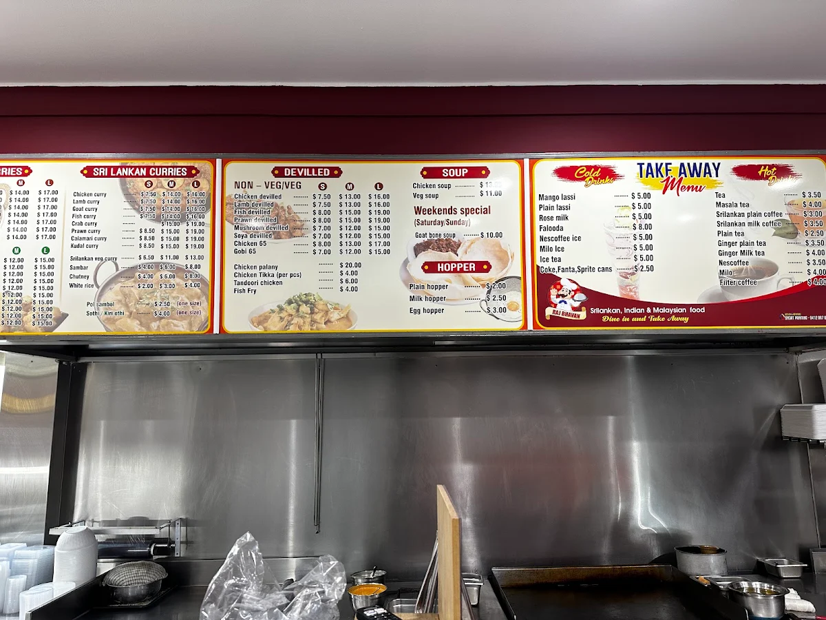 Menu, Raj Bhavan Take Away and Dine In