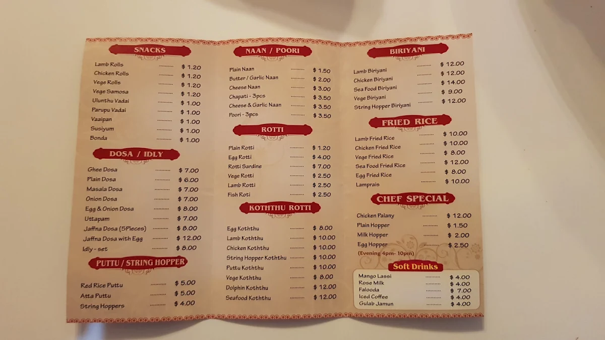 Menu, Raj Bhavan Take Away and Dine In