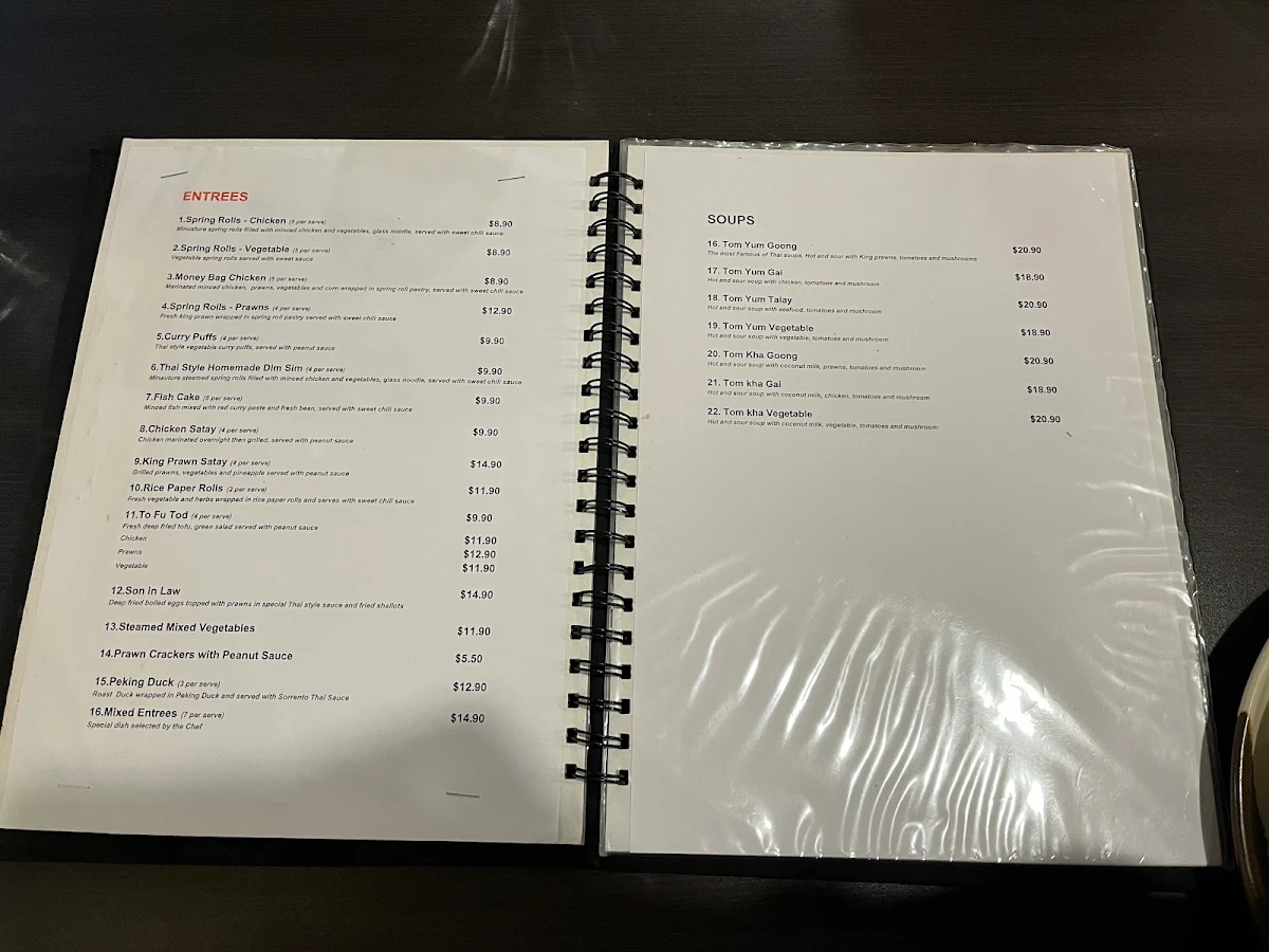 Menu, Sorrento Thai