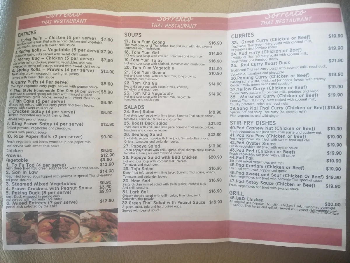 Menu, Sorrento Thai