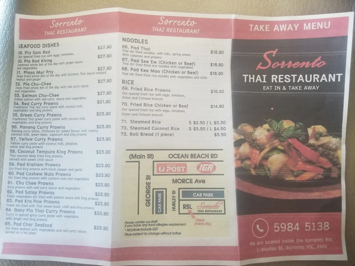 Menu, Sorrento Thai