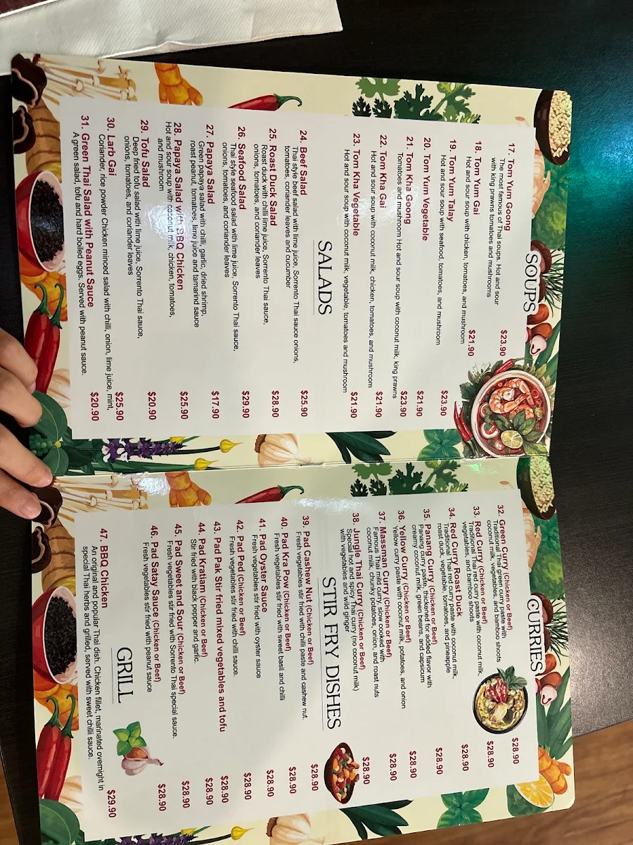 Menu, Sorrento Thai