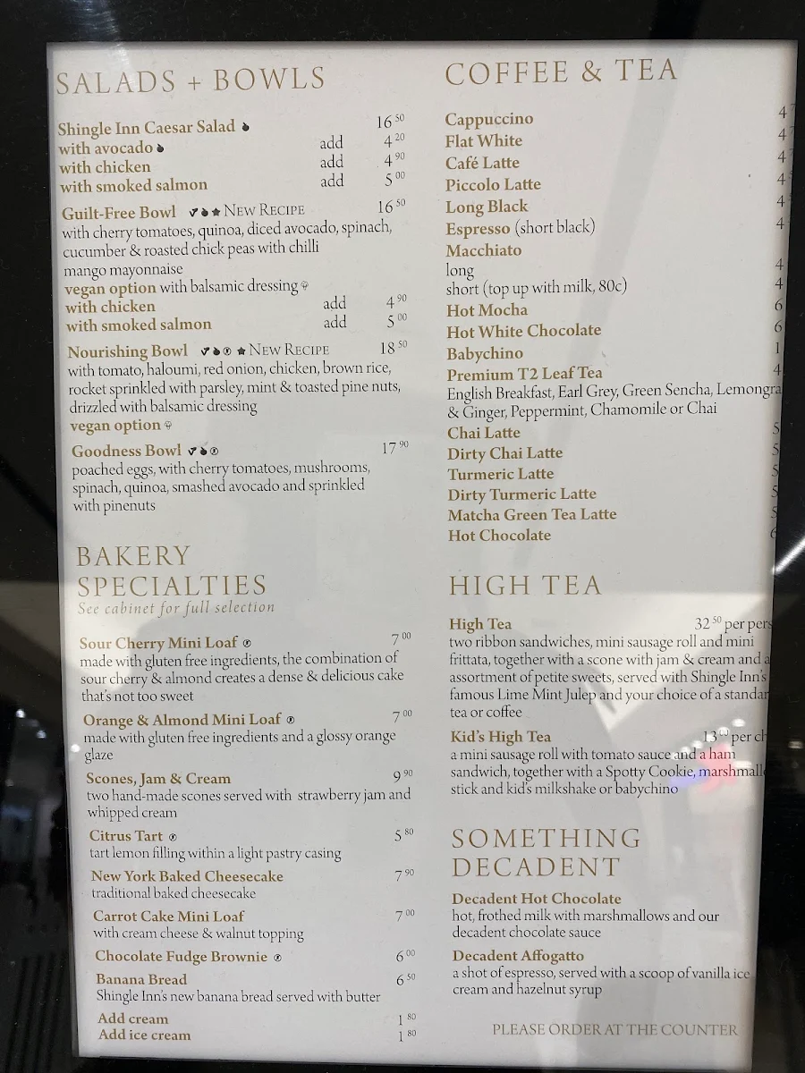 Menu, Shingle Inn The Pines