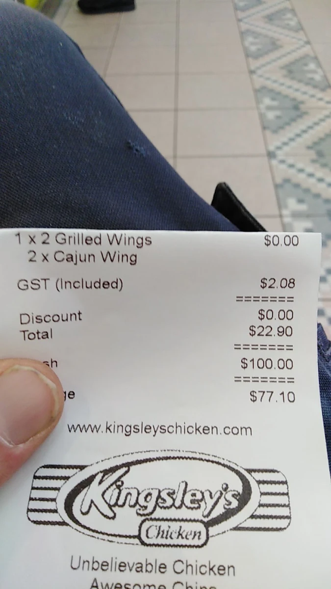 Menu, Kingsley's Chicken Weston Creek