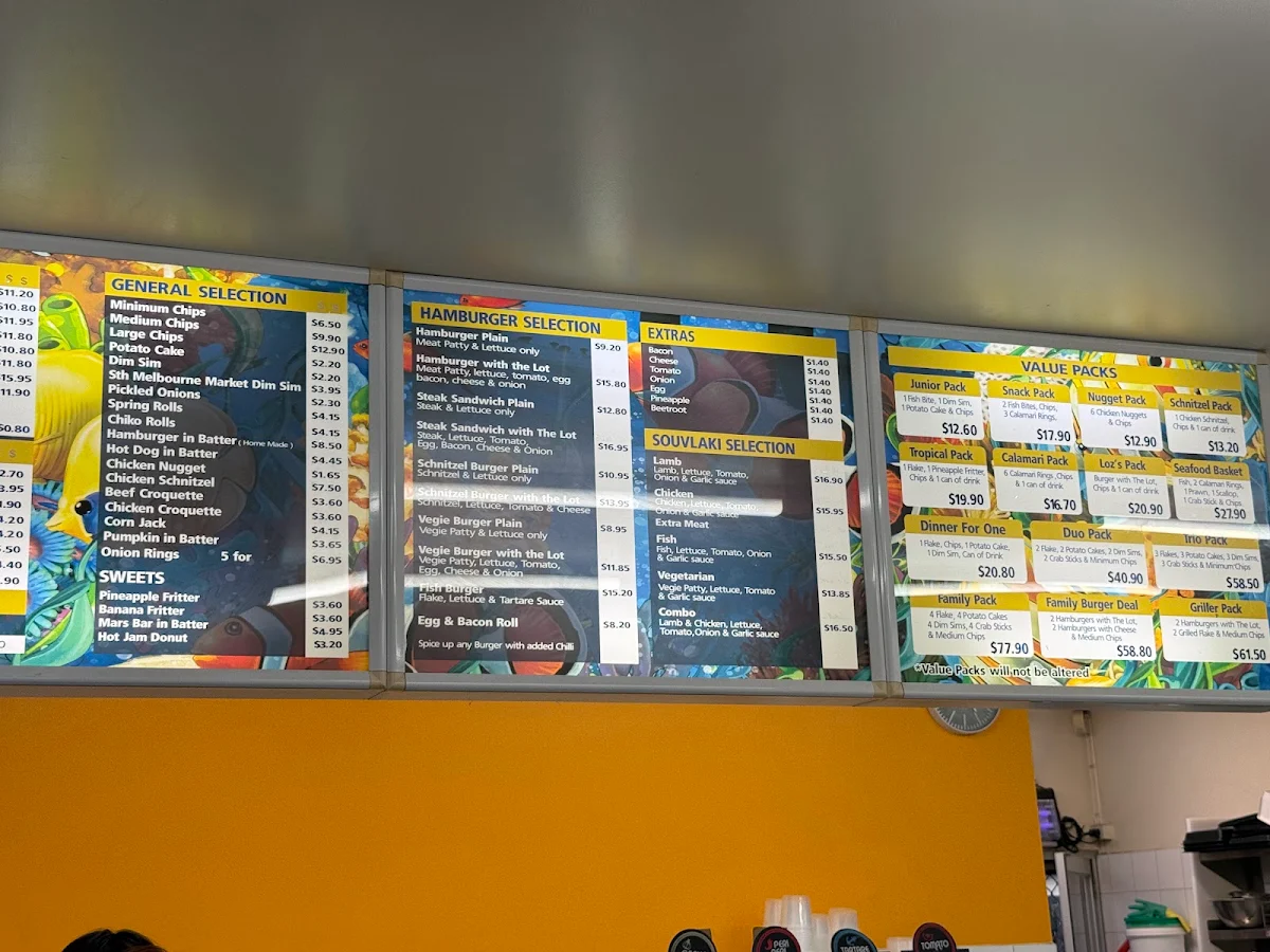 Menu, Loz's Fish & Chips