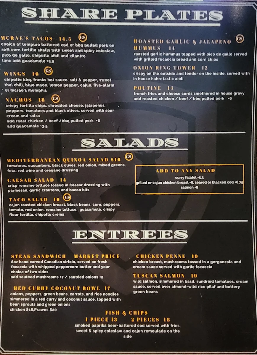 Menu, McRae's Restaurant Ltd