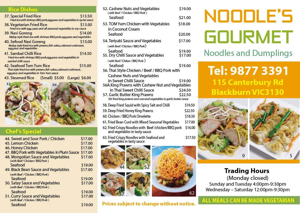 Menu, Noodles & Dumplings Gourmet