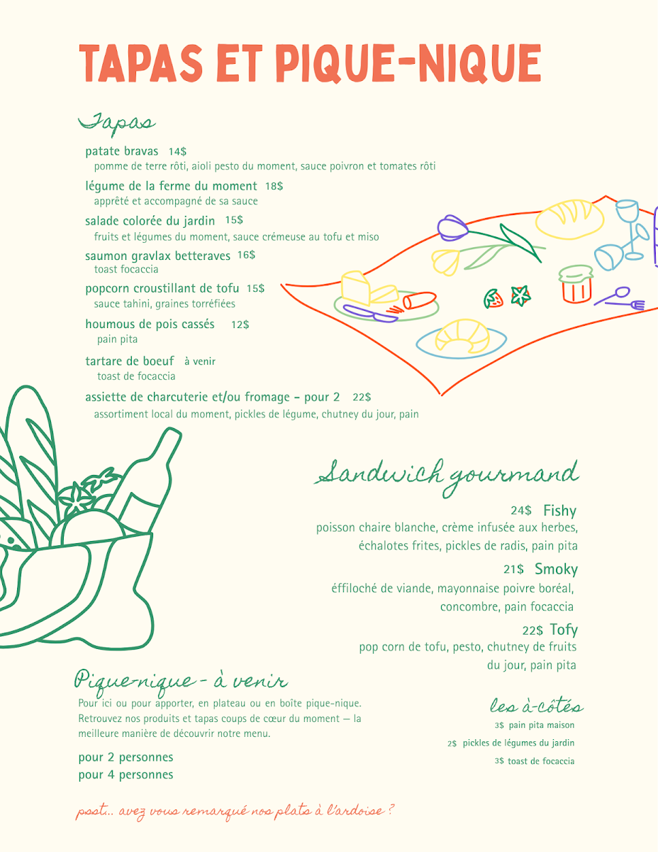Menu, Côté Jardin | Café, restaurant de l'Auberge du Jardin | Brunch et Apéro