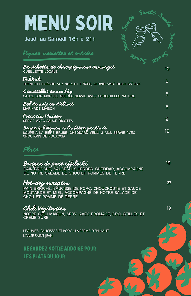 Menu, Côté Jardin | Café, restaurant de l'Auberge du Jardin | Brunch et Apéro
