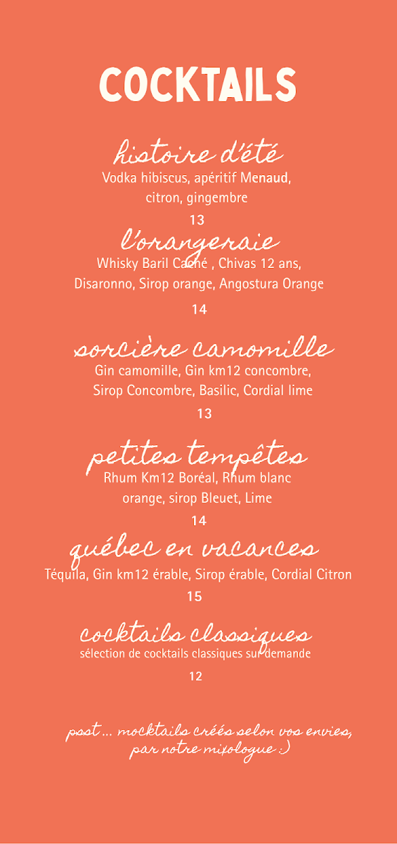 Menu, Côté Jardin | Café, restaurant de l'Auberge du Jardin | Brunch et Apéro