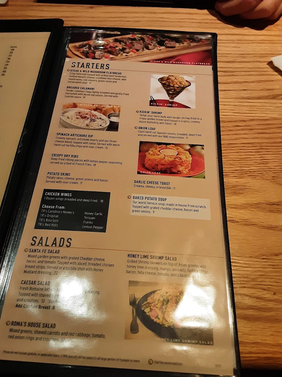 Menu, Tony Roma's