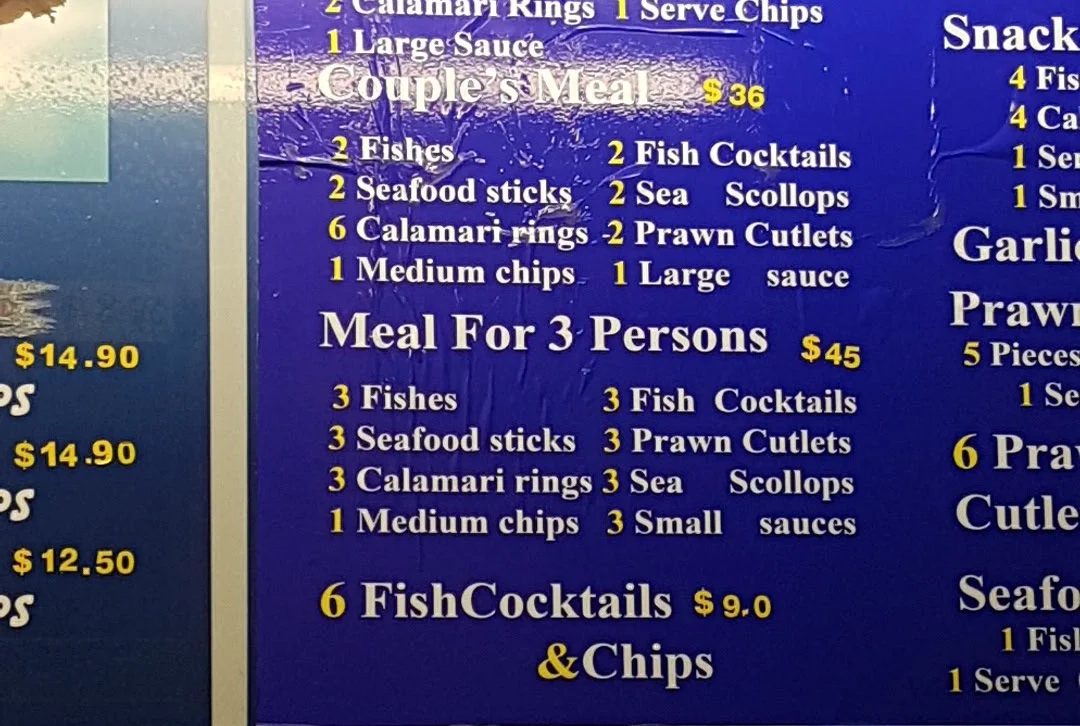 Menu, Mona Vale Seafood