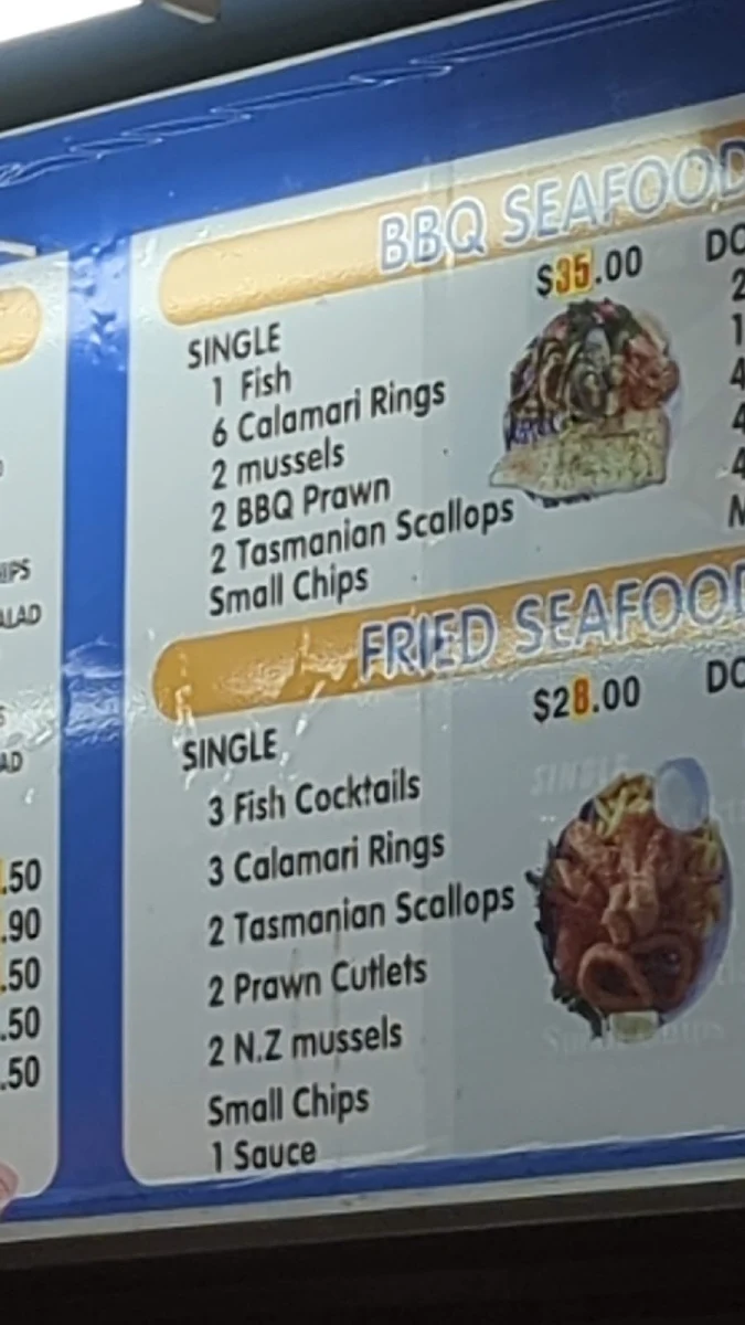 Menu, Mona Vale Seafood