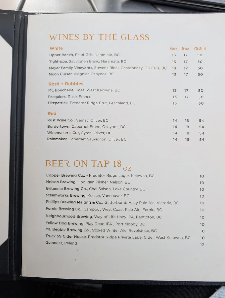 Menu, RANGE restaurant, bar + patio