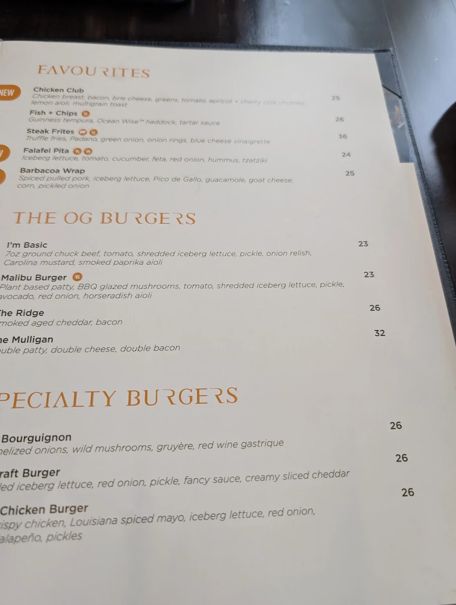 Menu, RANGE restaurant, bar + patio