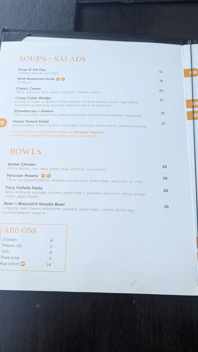 Menu, RANGE restaurant, bar + patio