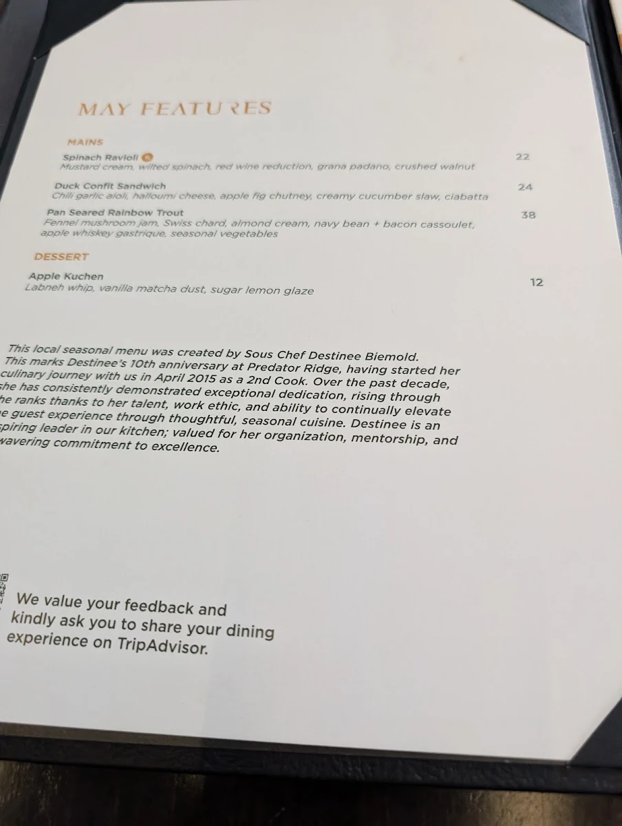 Menu, RANGE restaurant, bar + patio