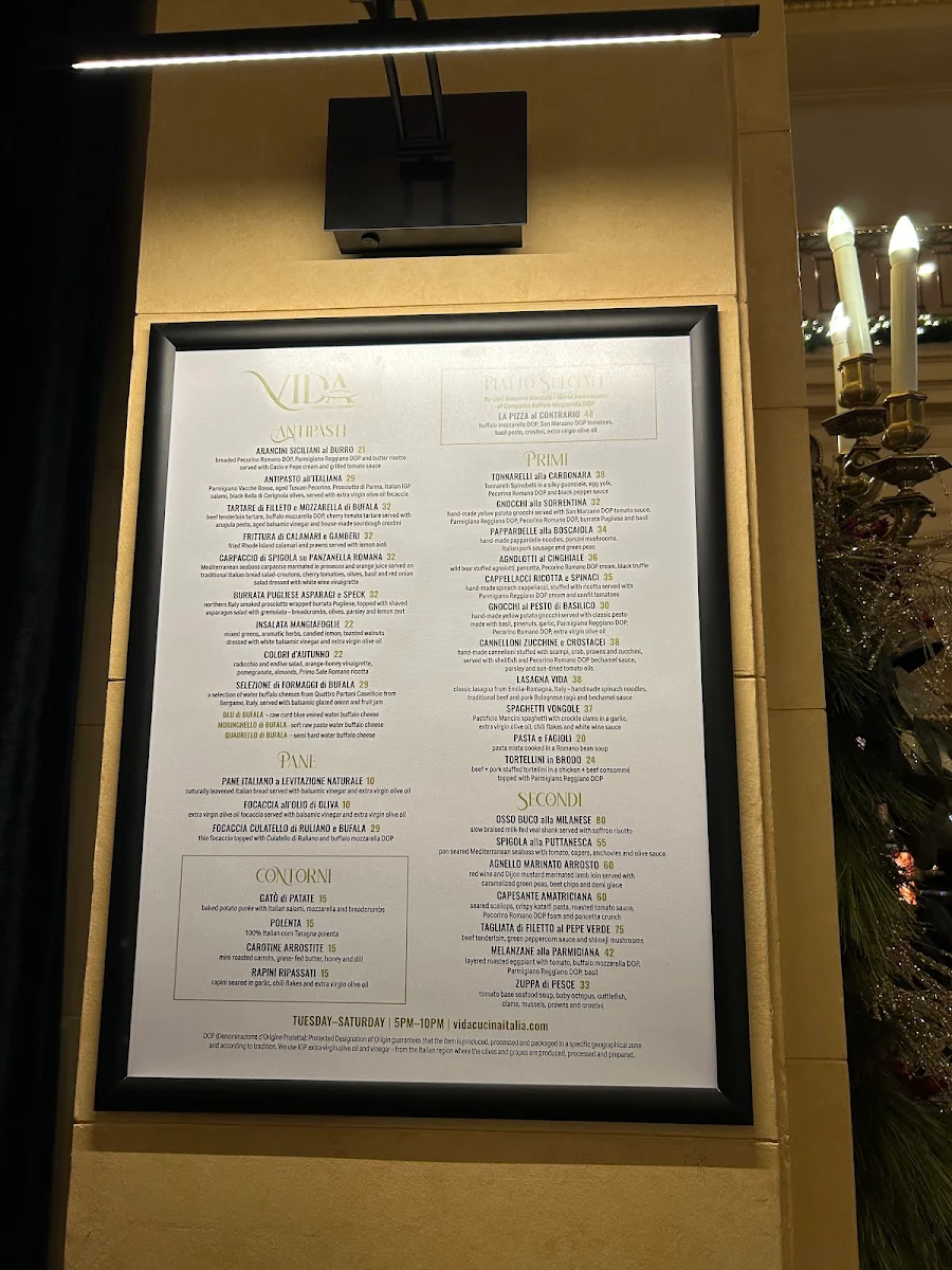 Menu, Vida Cucina Italia