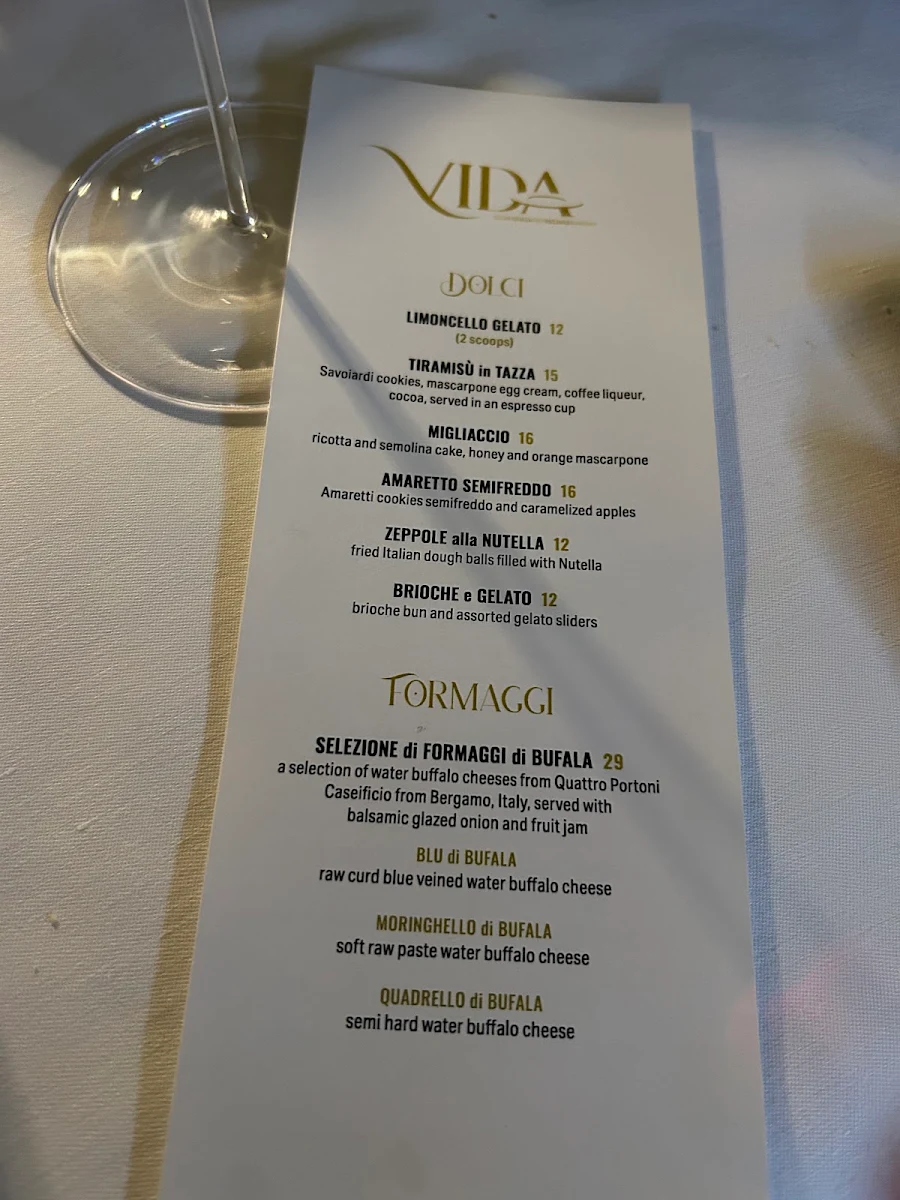 Menu, Vida Cucina Italia
