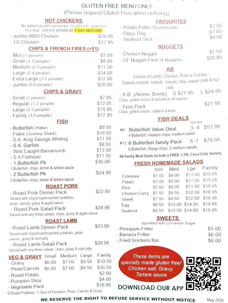 Menu, Stanleys Chicken Burgers Seafood