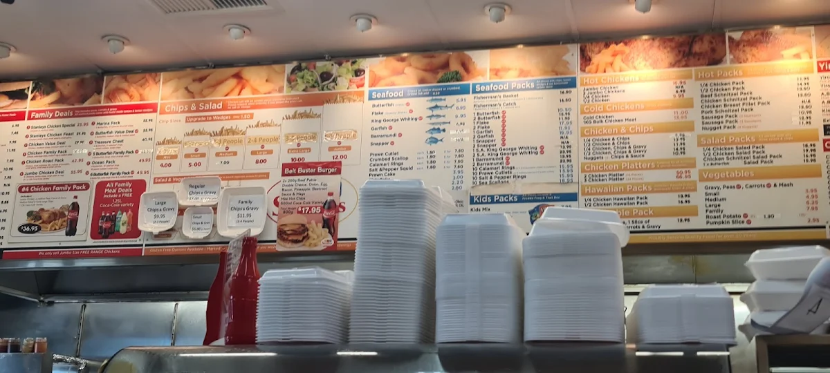 Menu, Stanleys Chicken Burgers Seafood