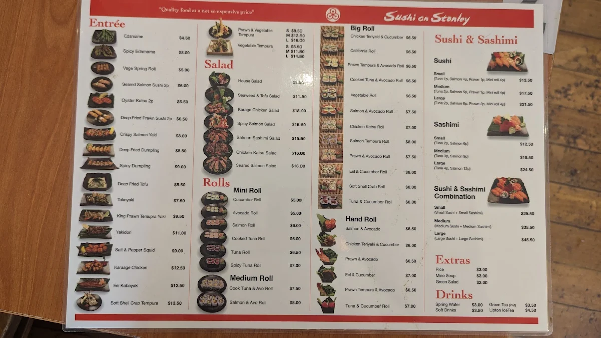 Menu, Sushi on Stanley