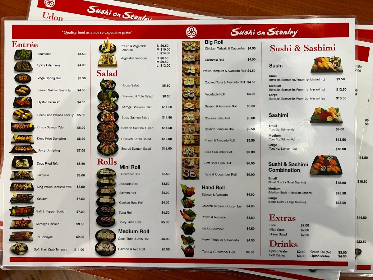 Menu, Sushi on Stanley