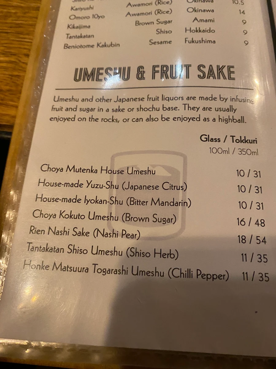 Menu, DenDeke Japanese Bar & Dining