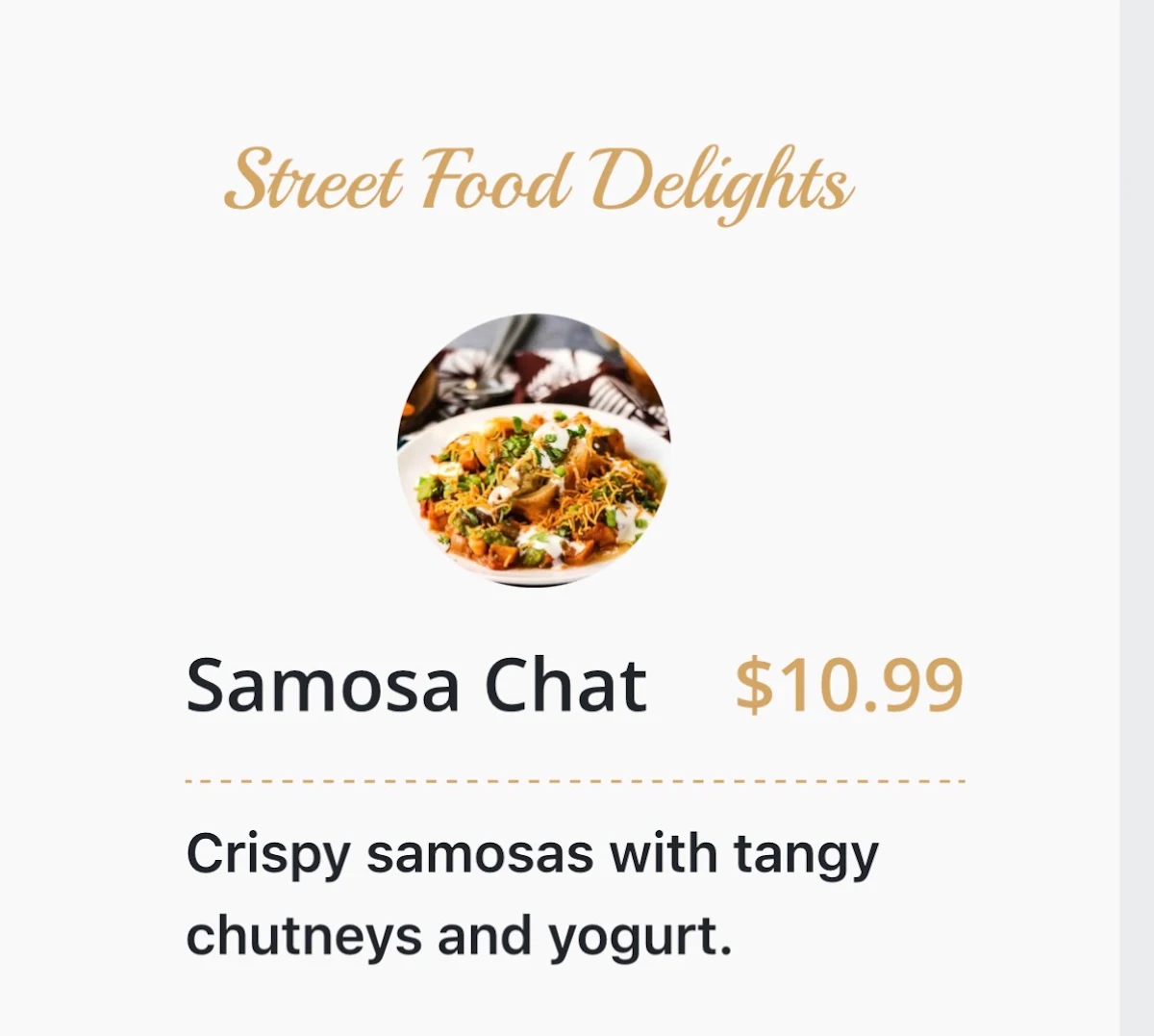 Menu, Curry Cabin