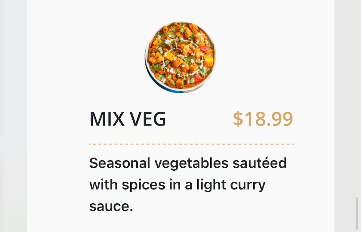 Menu, Curry Cabin
