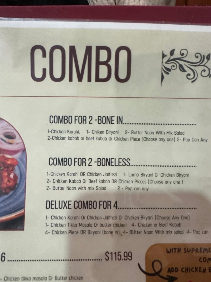 Menu, Curry Cabin