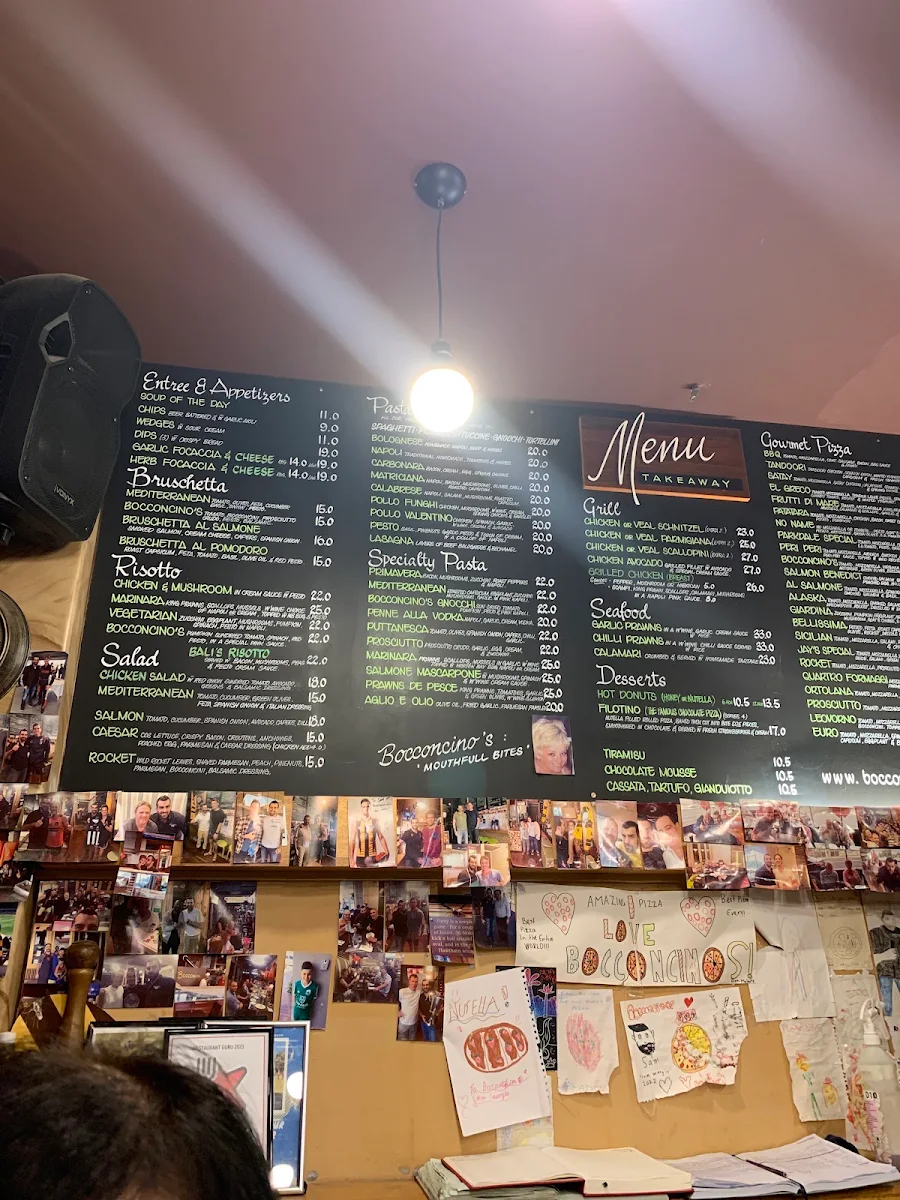 Menu, Bocconcino's Woodfired Pizzeria