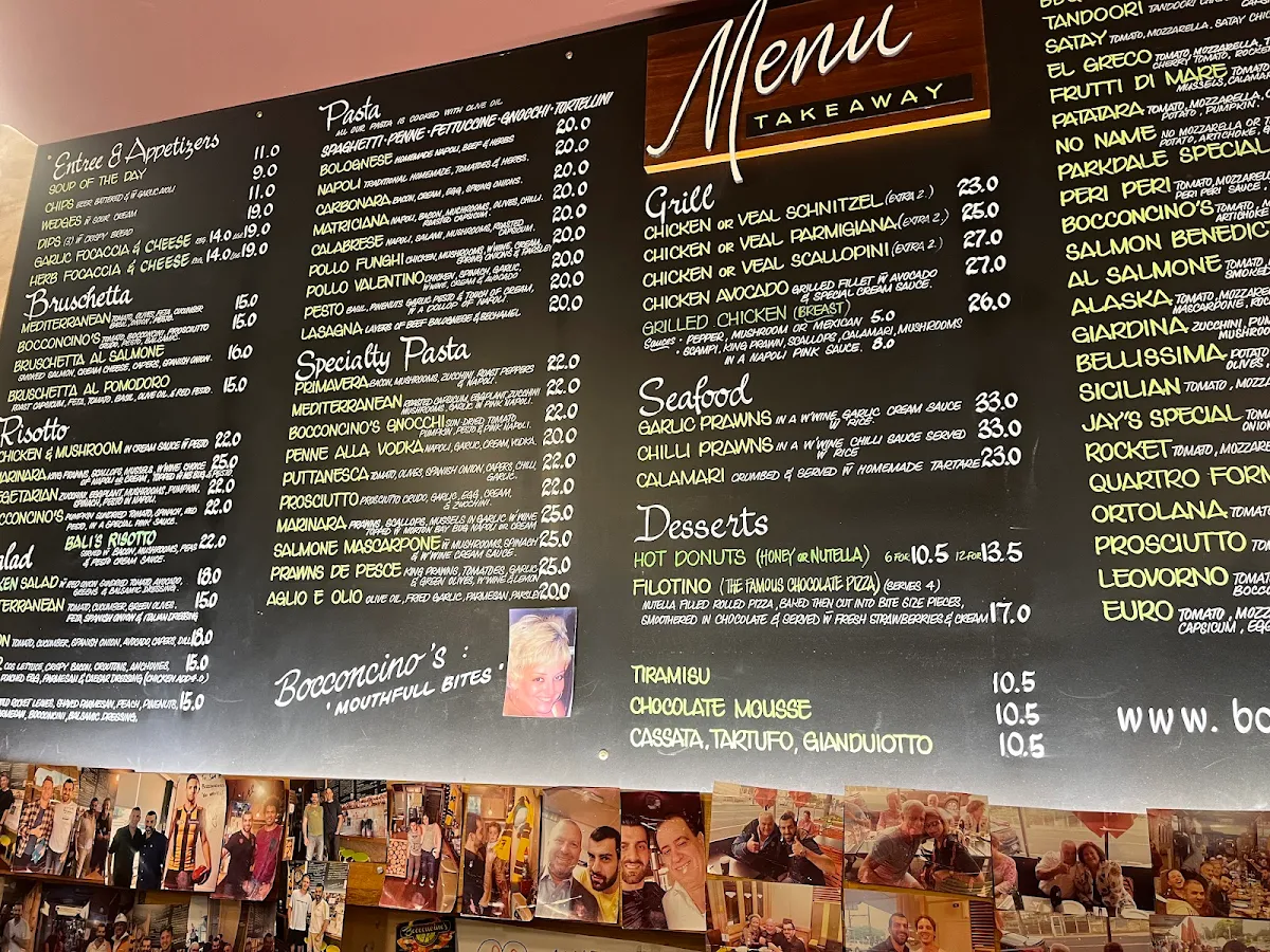 Menu, Bocconcino's Woodfired Pizzeria