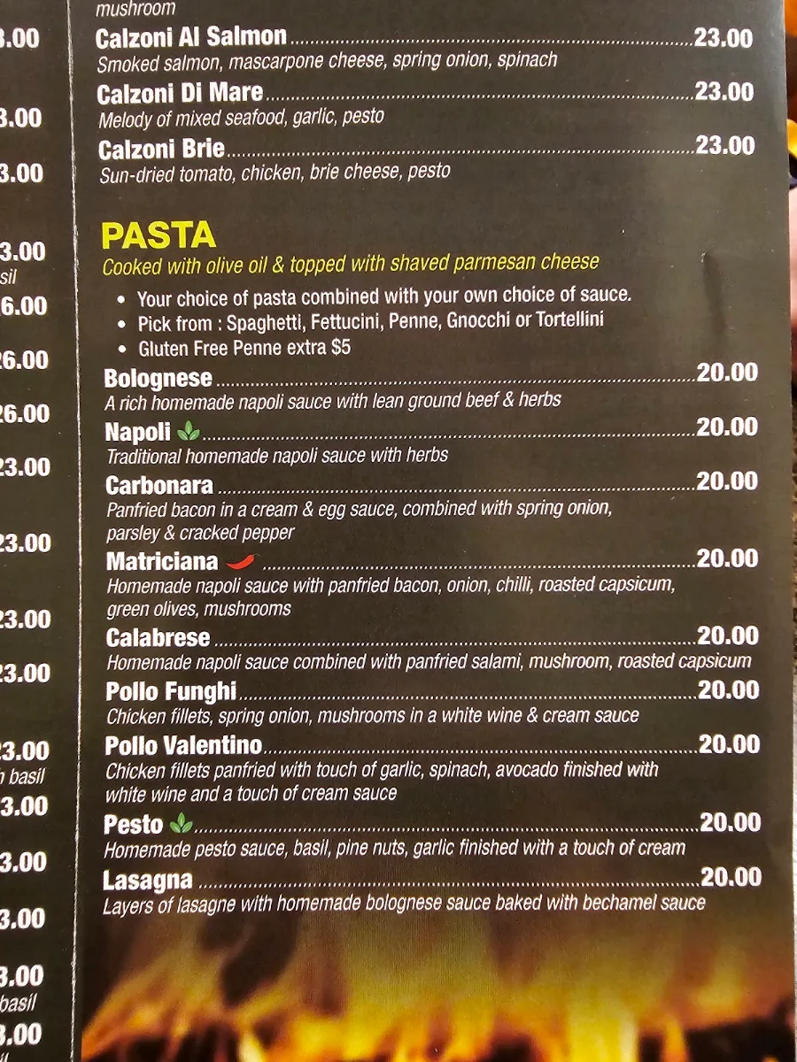 Menu, Bocconcino's Woodfired Pizzeria