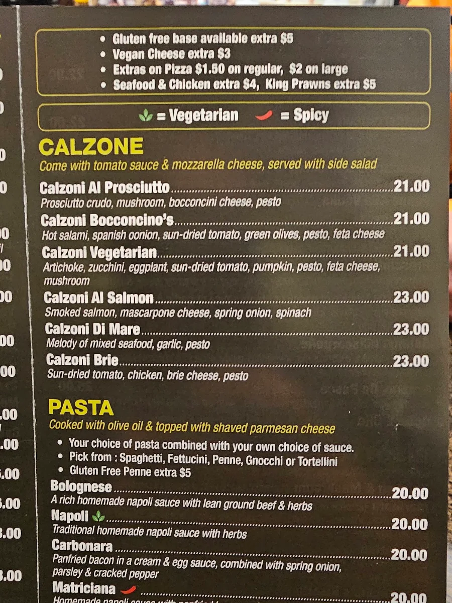Menu, Bocconcino's Woodfired Pizzeria